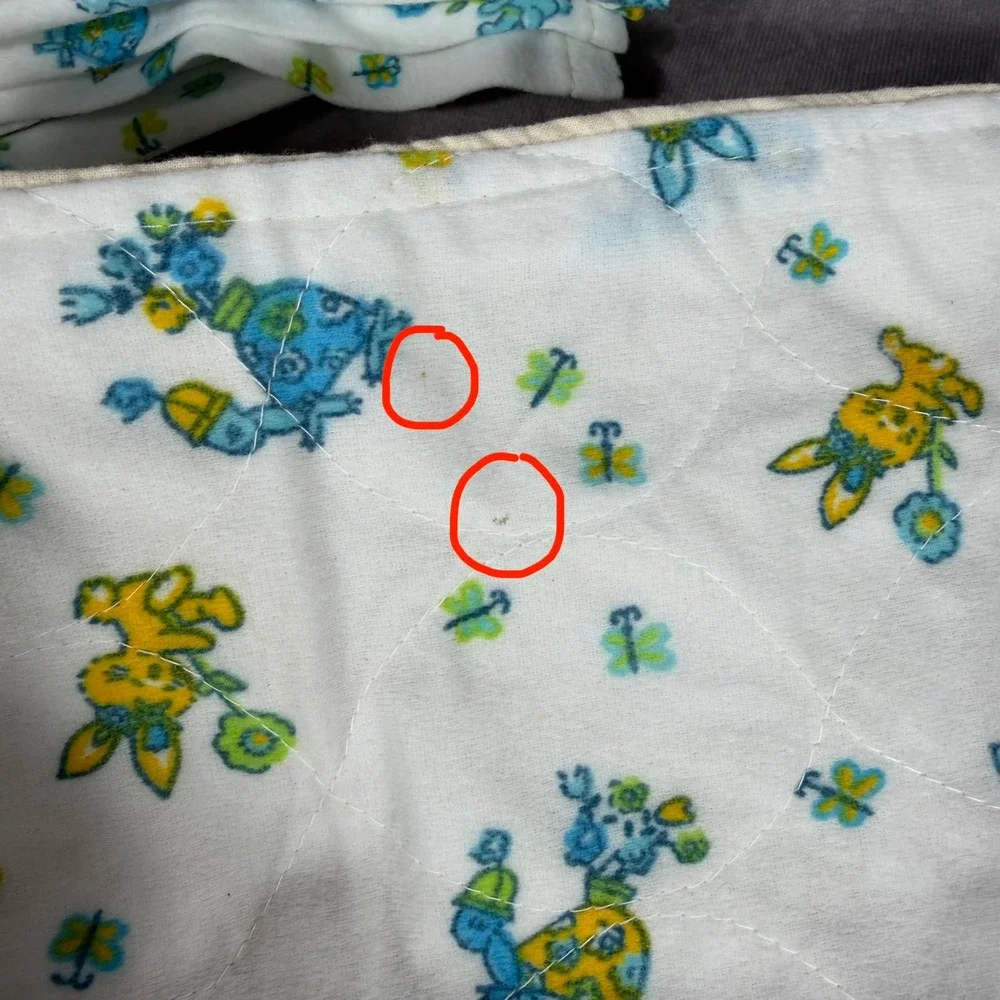 Vtg Baby Nursery Set Bunny Turtle Butterfly 5pc Quilted Pad Curtains Burp Cloth